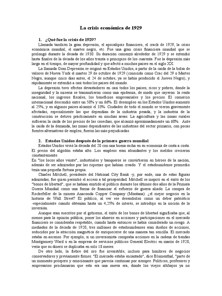 Consecuencias de la crisis de 1929 | PDF | Gran depresion | Accidente ...