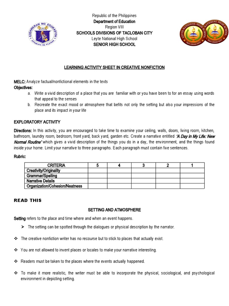 Creative Nonfiction Learning Activity | PDF | Essays | Cognition