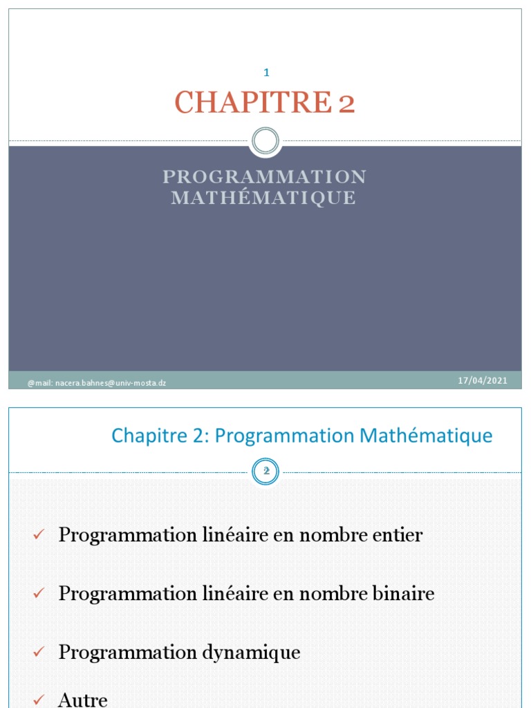 Programmation Mathématique : Concepts Clés | PDF | Programmation ...