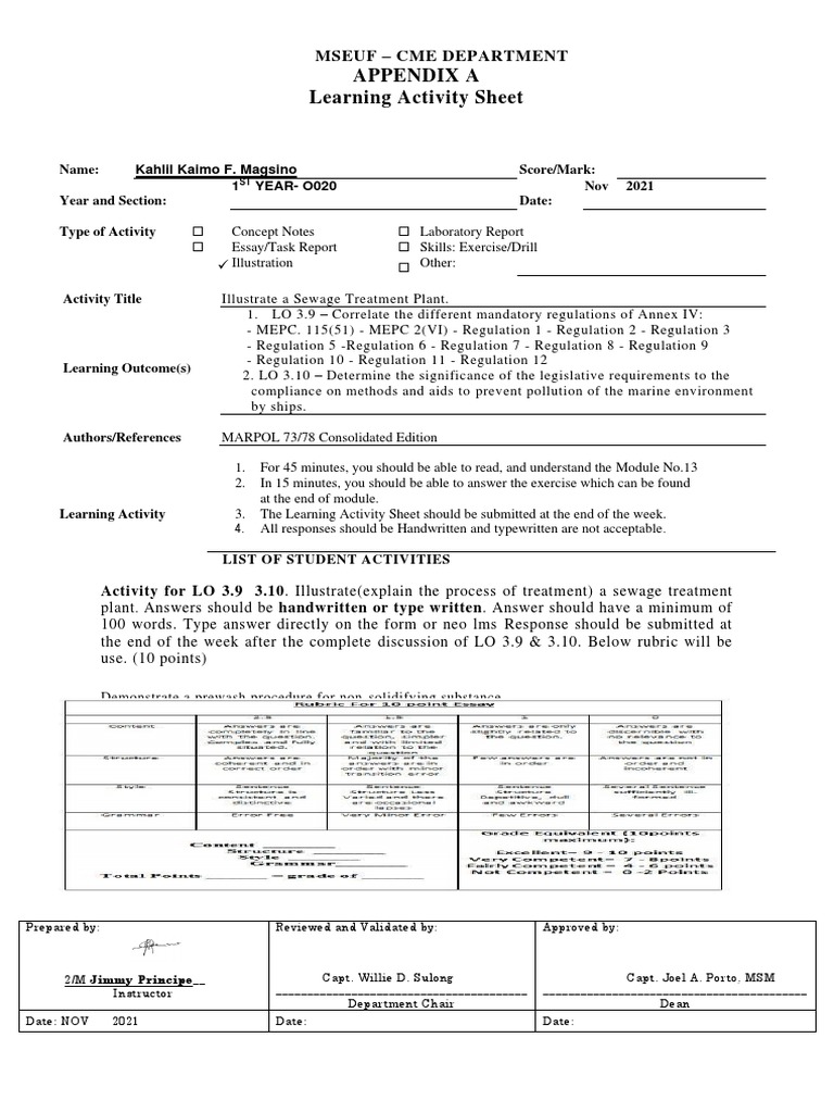 Appendix A Learning Activity Sheet | PDF | Sewage Treatment | Water ...
