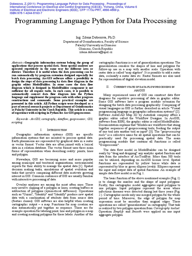 Programming Language Python For Data Processing: Ing. Zdena Dobesova ...