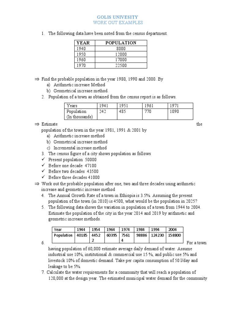 Example of Water Supply | Download Free PDF | Water | Census