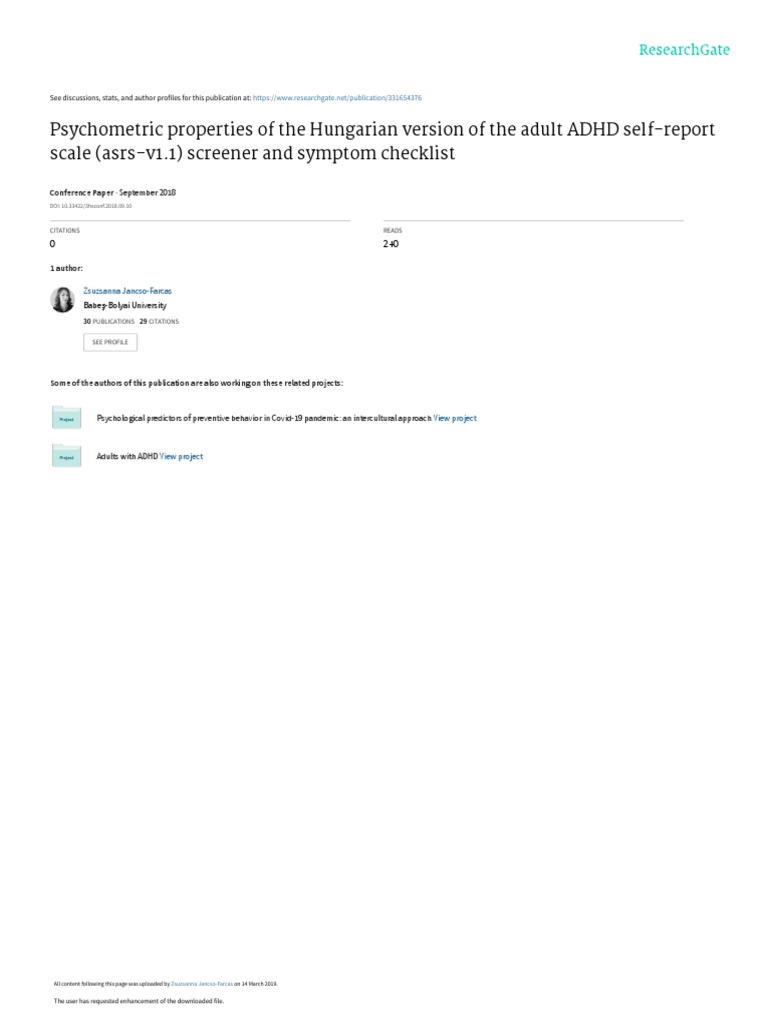 Psychometric Properties of the Hungarian Version of the Adult ADHD Self ...