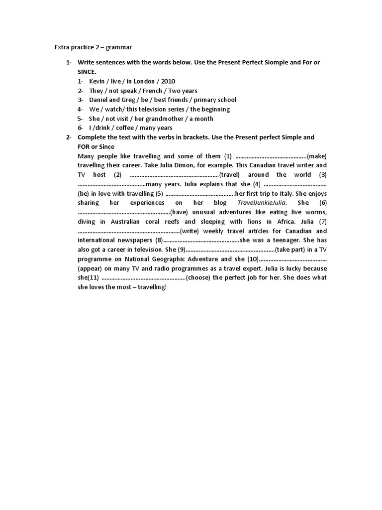 Extra Practice 2 - Grammar | PDF