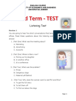 Listening Test: English Course Faculty of Economics and Business Universitas Jember