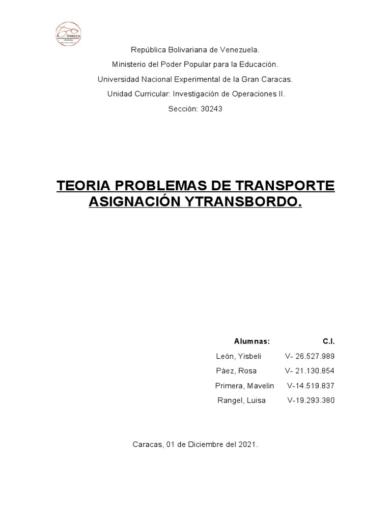 Teoría de Problemas de Transporte y Asignación | PDF | Transporte ...