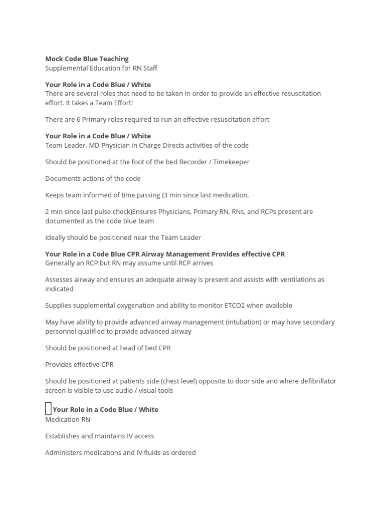 Mock code blue teaching your role in a code blue white descargar