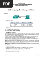 Lab2 - Configuring A Switch Management Address: Topology