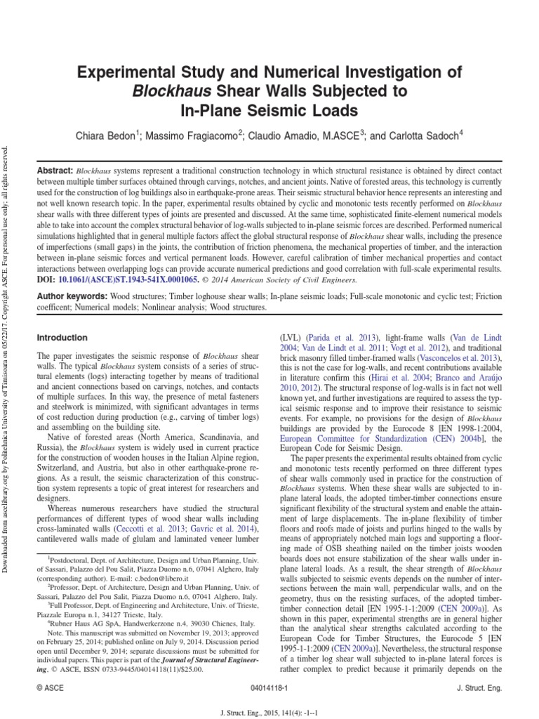 Experimental Study and Numerical Investigation of Blockhaus Shear Walls ...