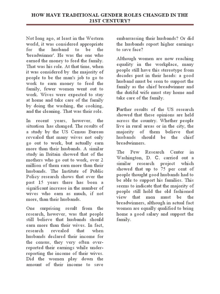 How Have Traditional Gender Roles Changed in The 21ST Century PDF