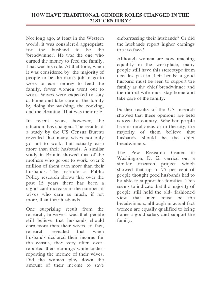 How Have Traditional Gender Roles Changed in The 21St Century? PDF