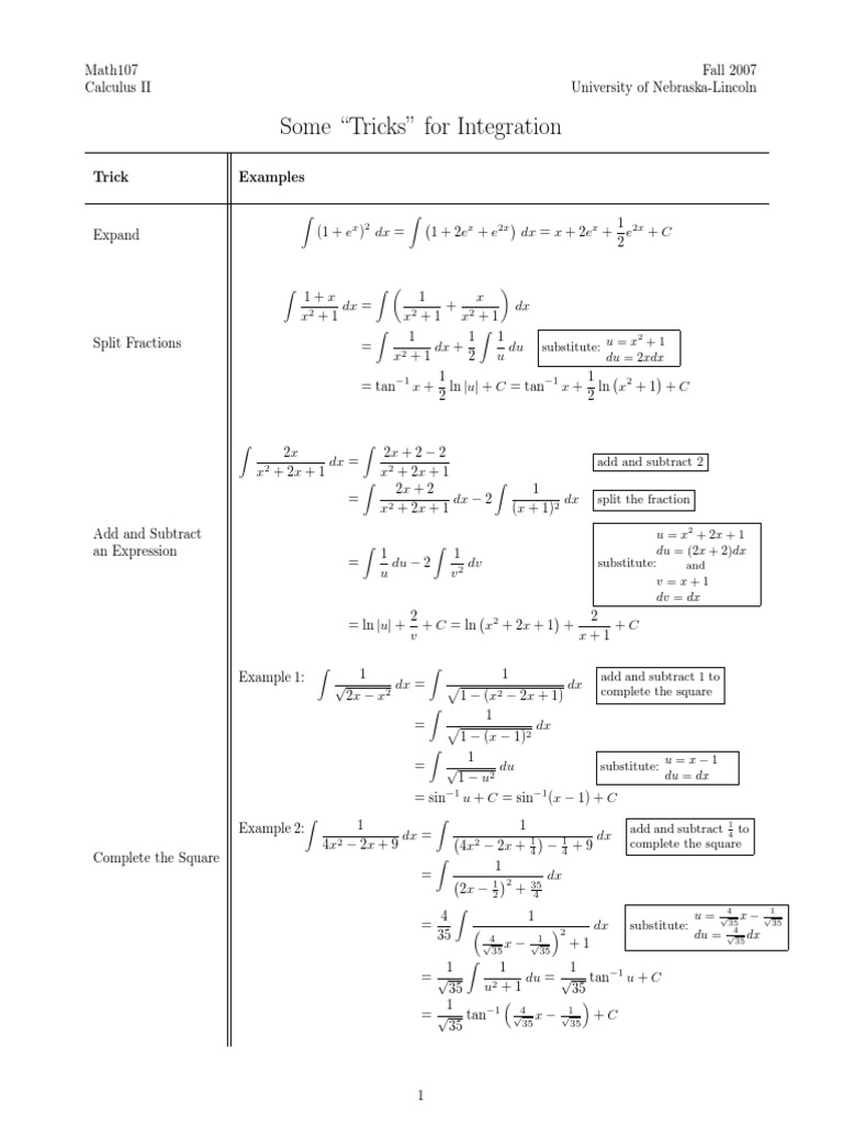 Integration Tricks | PDF | Teaching Methods & Materials | Computers