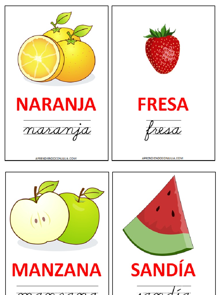 Tarjetas Didácticas de Frutas y Verduras | PDF | Salud y bienestar