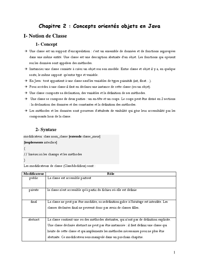 Notions de Classe en Java | PDF | Classe (informatique) | Programmation