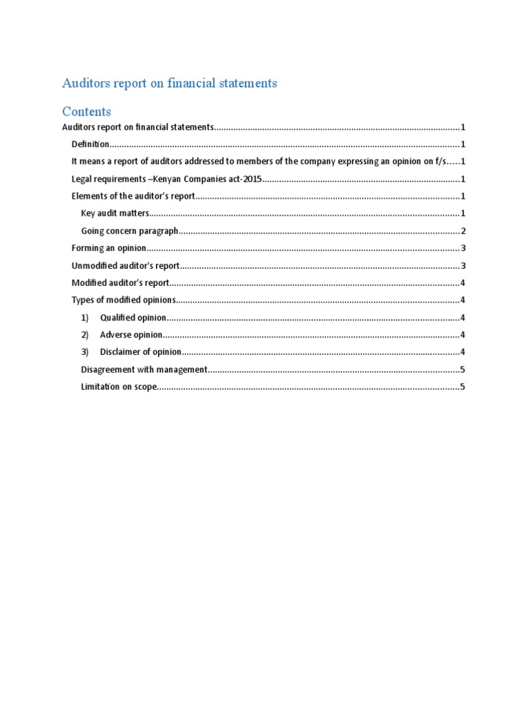 Auditors Report On Financial Statements Pdf Auditor S Report