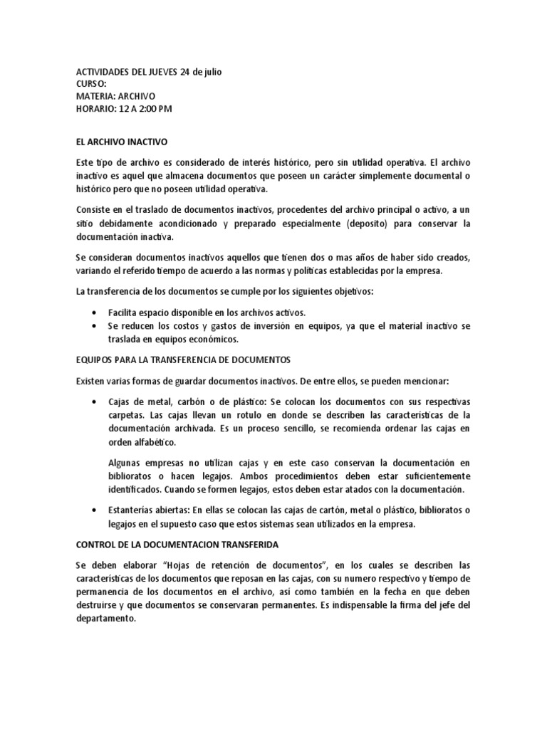Definición y manejo de archivos inactivos | PDF | Ciencias sociales ...