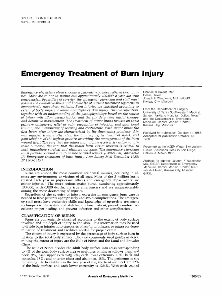 Emergency Treatment of Burn Injury PDF Burn Wound