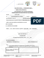 Coordinación Zonal / Subsecretaría Dirección Distrital Unidad Distrital de Talento Humano Formulario de Solicitud de Vacaciones