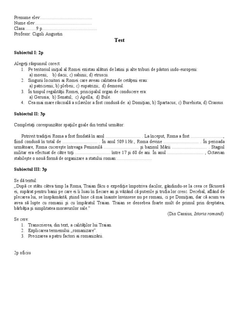 Test Roma Antica | PDF
