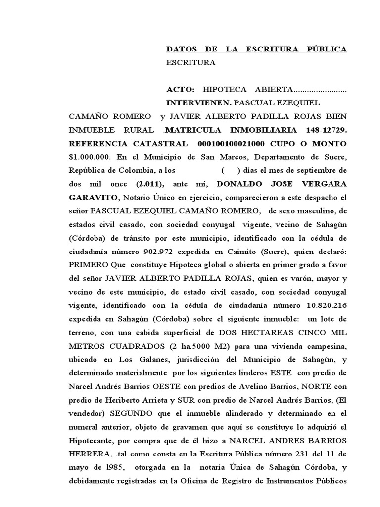 Escritura De Hipoteca PDF Finanzas Y Administraci n Del Dinero 
