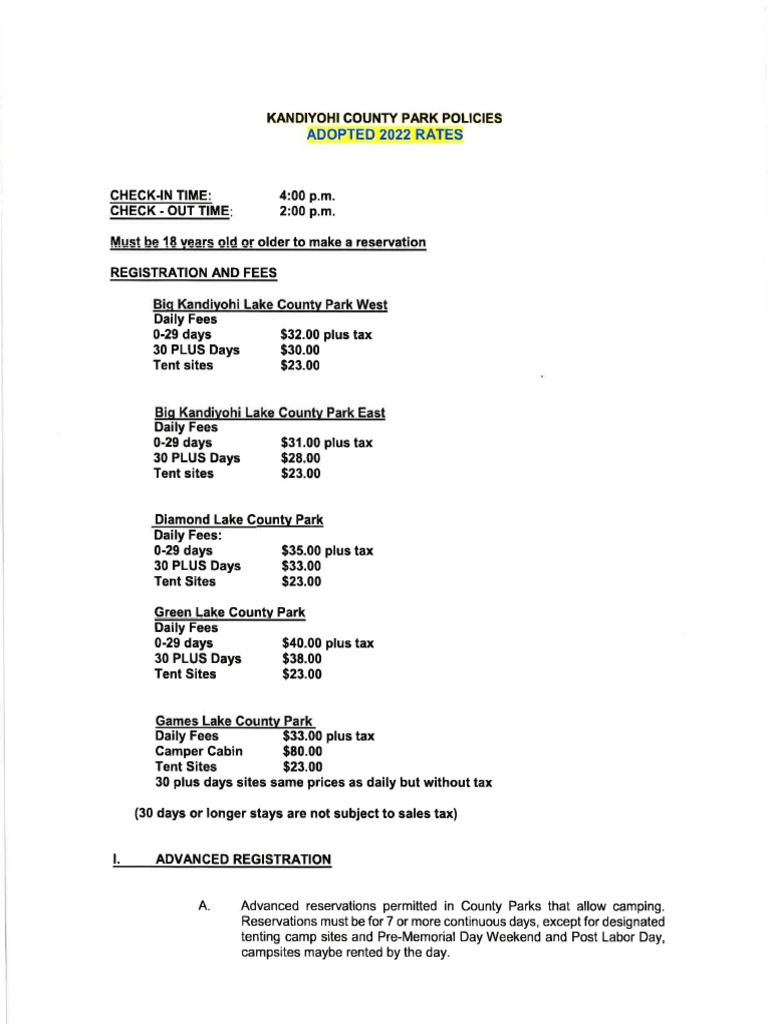 2022 Kandiyohi County Park Fees and Policies PDF