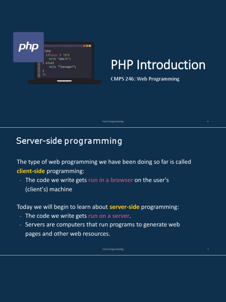 PHP Introduction: CMPS 246: Web Programming | PDF | World Wide Web ...