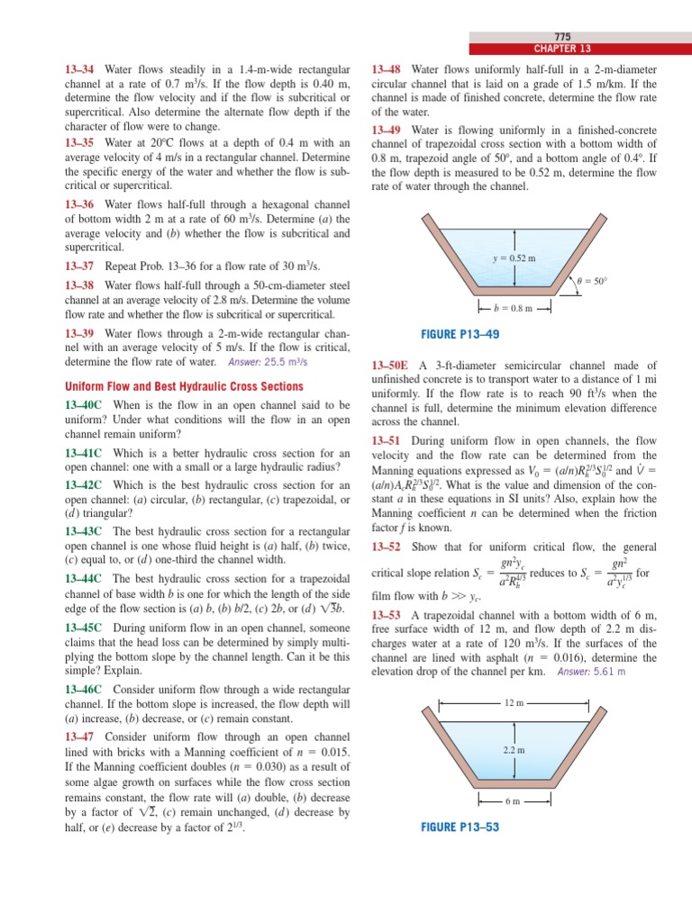 Cengel (2013) Ejercicios Canales Abiertos, PDF, Liquids