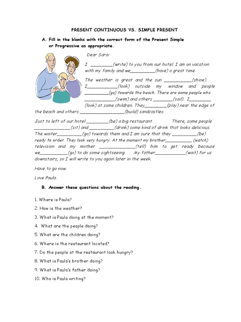 Present Continuous vs. Simple Present A. Fill in The Blanks With The ...