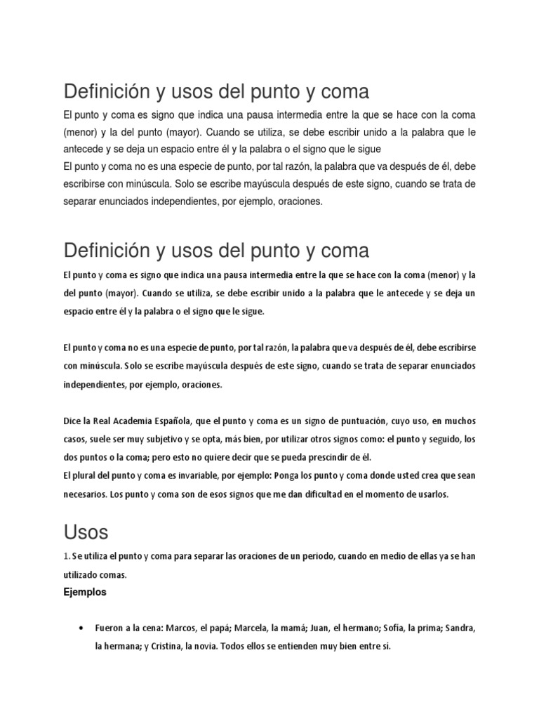 Definición y usos del punto y coma | PDF | Coma | Mecánica del lenguaje