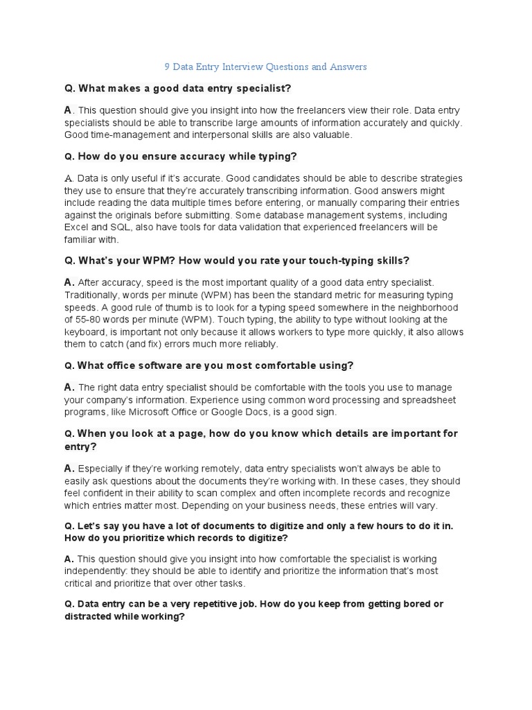 9 Data Entry Interview Questions and Answers | PDF | Computing | Cognition