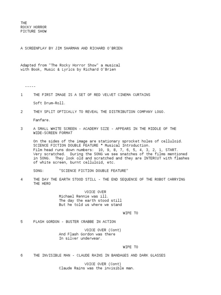 The Rocky Horror Picture Show - Screenplay Script | PDF