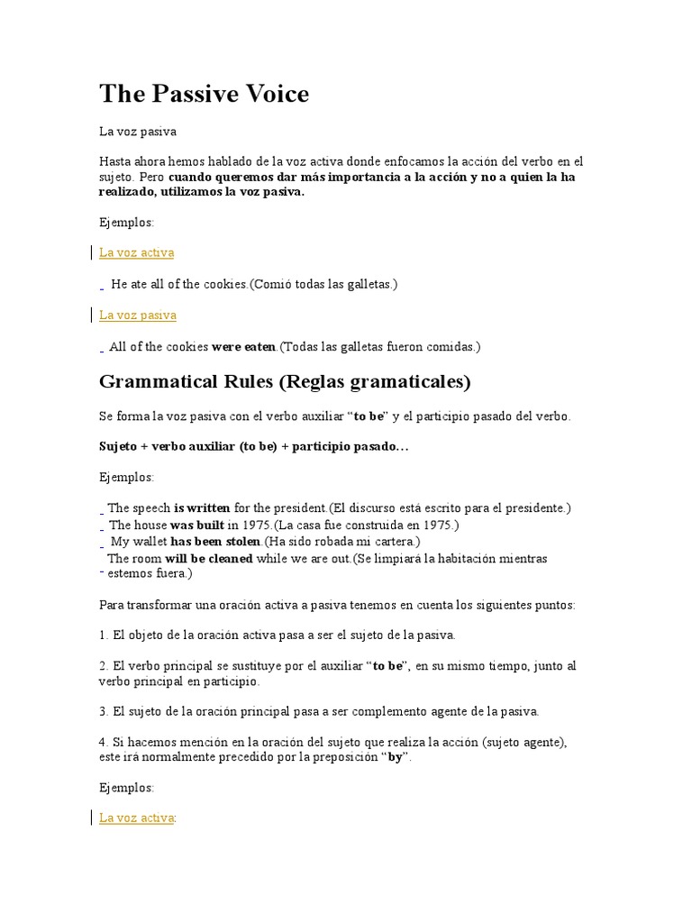 Reglas de la Voz Pasiva en Inglés | PDF | Verbo | Asunto (gramática)