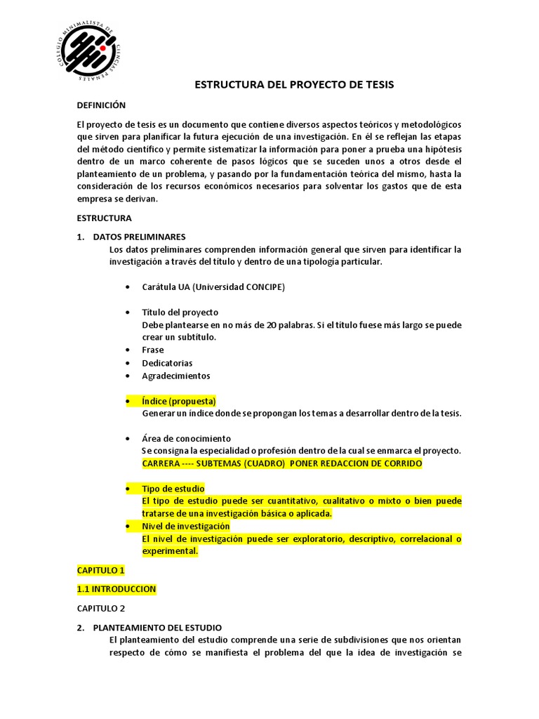 Estructura de un Proyecto de Tesis | PDF | Hipótesis | Teoría
