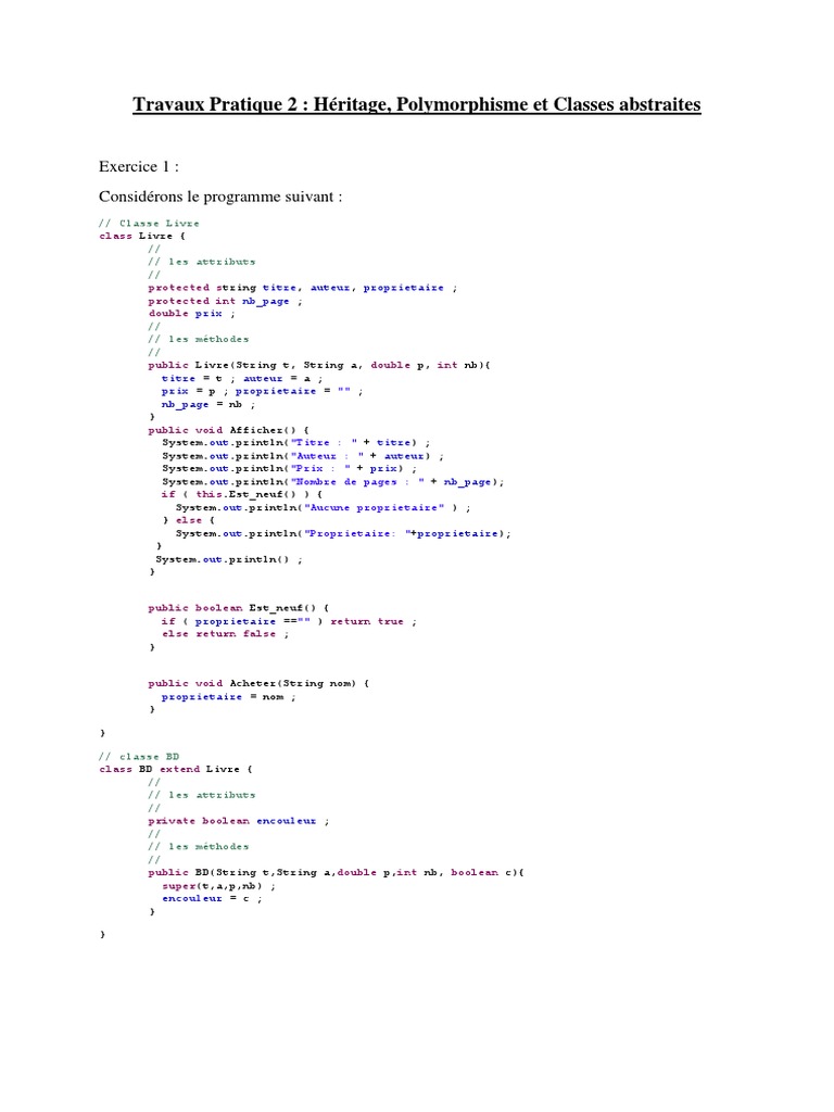 Héritage et Polymorphisme en Java | PDF | Programmation informatique ...