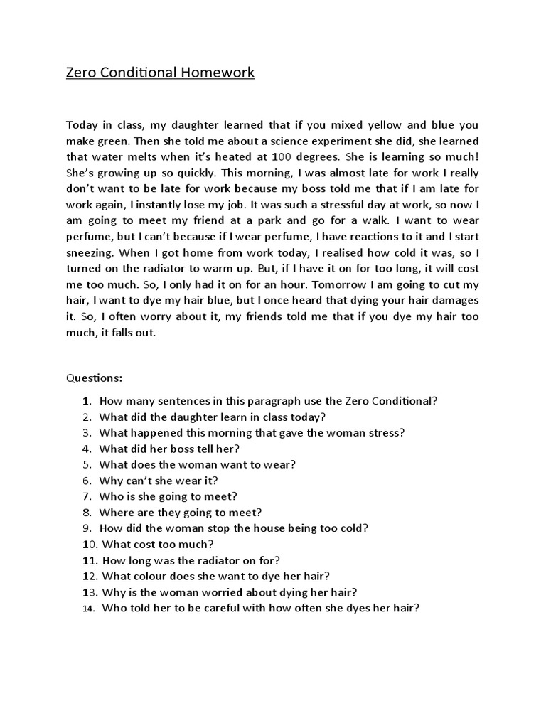 Zero Conditional Practice Questions | PDF | Language Arts & Discipline