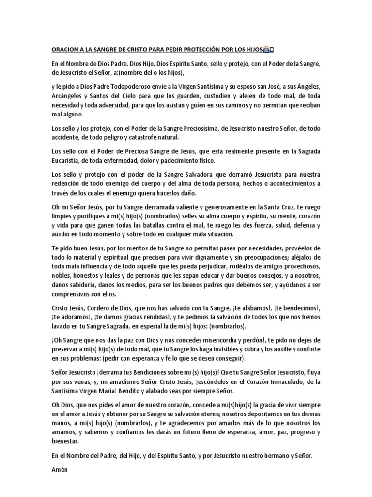 Oracion A La Sangre de Cristo para Pedir Protección Por Los Hijos ...