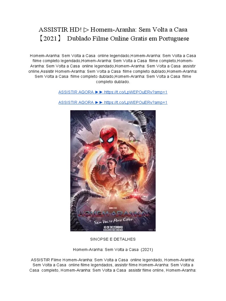 ASSISTIR HD! ▷ Homem-Aranha - Sem Volta a Casa 【2021】 Dublado Filme Online  Gratis em Portuguese, PDF, Harry Potter