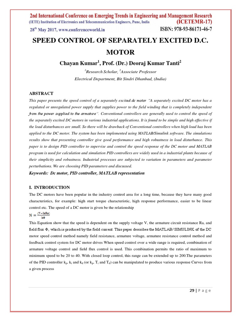 Speed Control of DC Motors Using PID | PDF | Control Theory | Electric ...