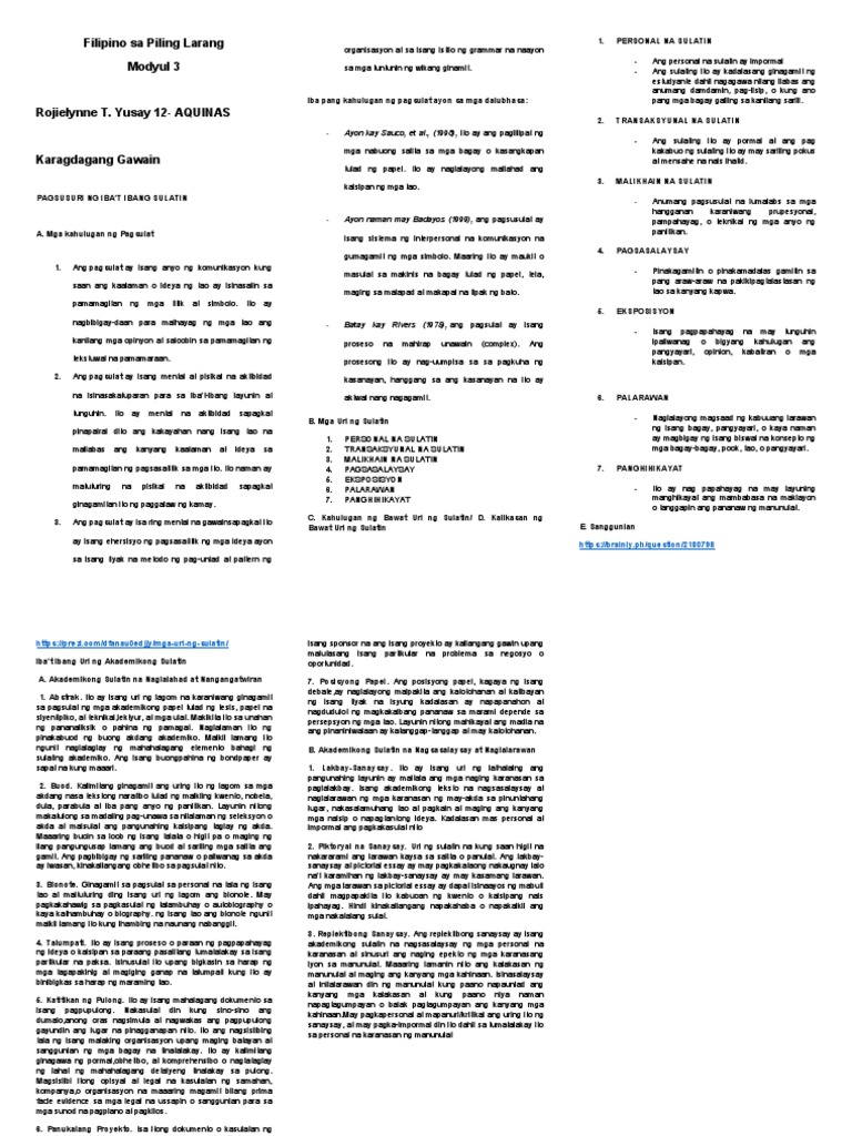 Filipino Sa Piling Larang Module 3 | PDF