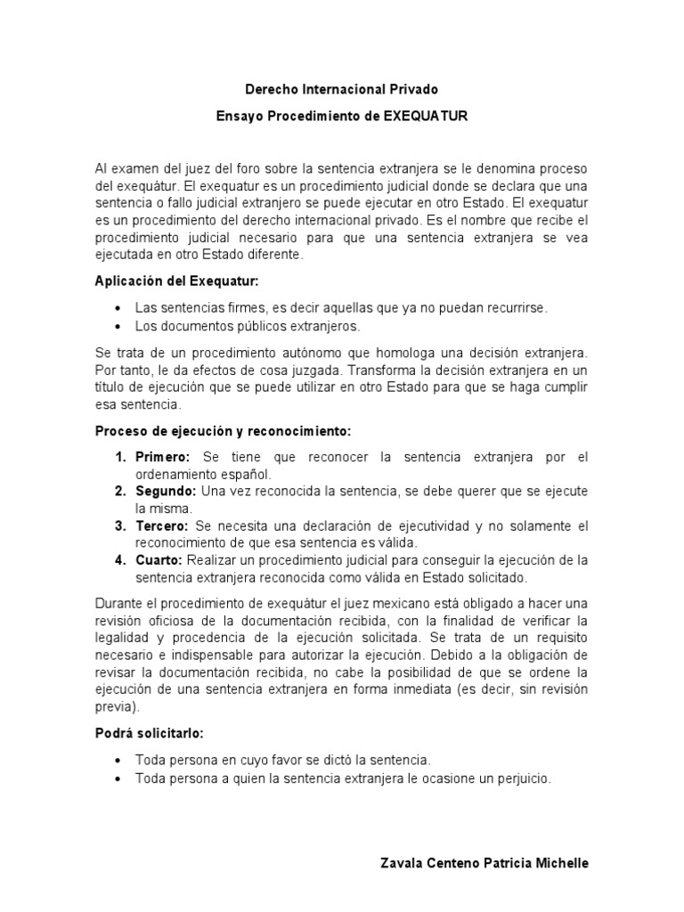 Proceso de Exequátur en Derecho Internacional | PDF | Sentencia (ley ...