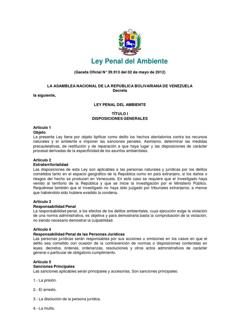 Ley Penal del Ambiente en Venezuela | PDF | Derecho penal | Castigos