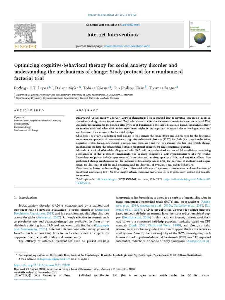 Optimizing Cognitive-Behavioral Therapy For Social Anxiety Disorder and ...