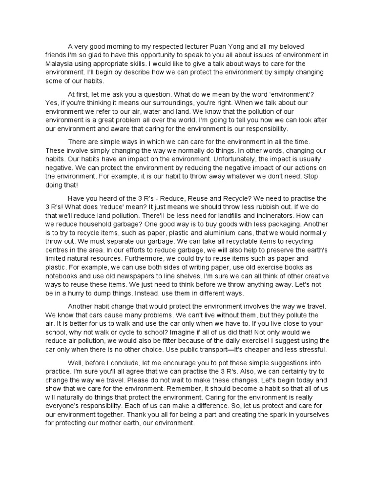 Speech | PDF | Recycling | Reuse