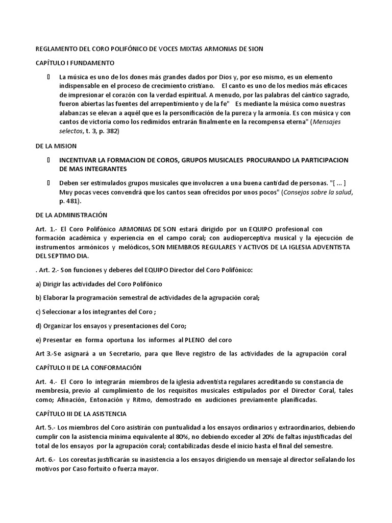 REGLAMENTO de CORO Vía Zoom PDF Coro Armonía