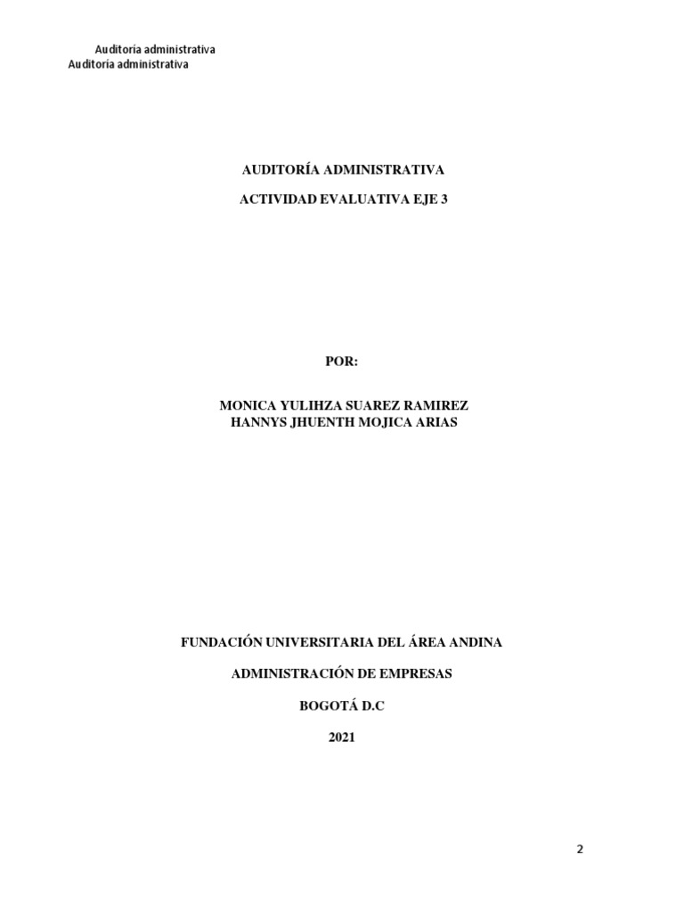 Auditoria Administrativa Eje 3 | PDF | Calidad (comercial) | Auditoría