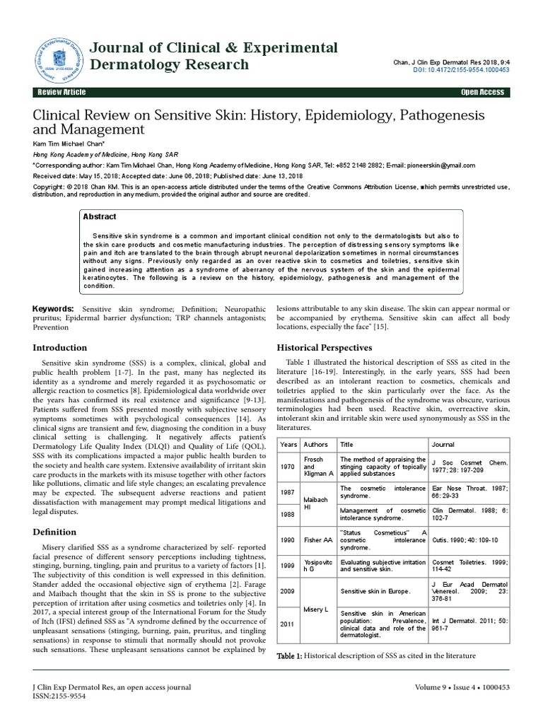 Clinical Review On Sensitive Skin History Epidemiology Pathogenesis and ...