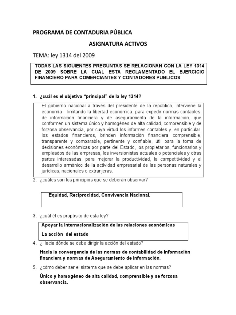 Ley 1314 de 2009: Normas Contables en Colombia | PDF | Contador ...