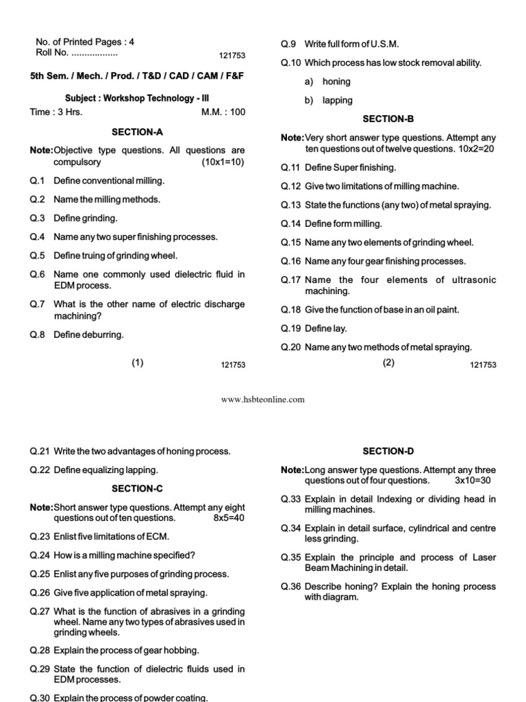 Workshop Technology Exam Questions | PDF | Grinding (Abrasive Cutting ...