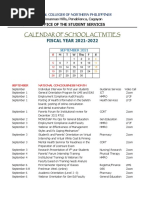 Calendar of School Activities: FISCAL YEAR 2021-2022