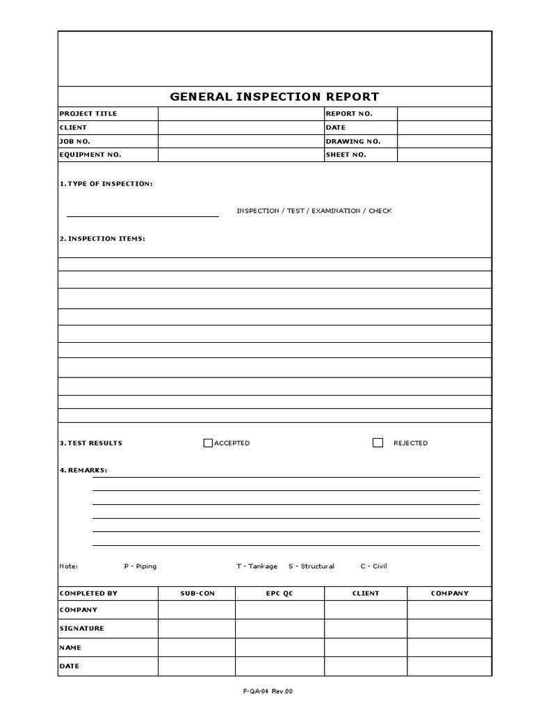 General Inspection Report: Project Title Report No. Client Date Job No ...
